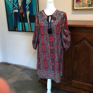 Urban CoCo Red Black Multi Bohemian Shift Dress Size S
